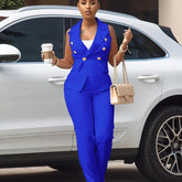Business OL Work Wear Two Piece Pant Suits for Women Set Elegant Sleeveless Blazer Top + Pencil Pants Office Lady Matching Sets